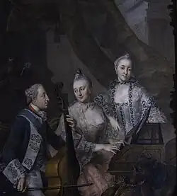 Портрет курфюрста Баварии Максимилиана III, музицирующего вместе с женой и одной из сестёр, 1947, Мюнхенская резиденция