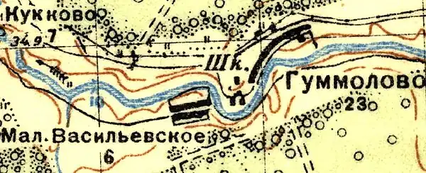 Деревня Гуммолово на карте 1937 года