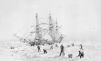 HMS Terror, выжатый льдами, рисунок капитана Джорджа Бака