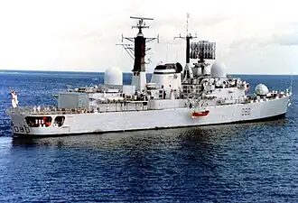 HMS Sheffield в Диего-Гарсия в феврале 1982 года