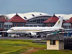 Airbus A320 (HZ-SKY3) after touchdown at Ngurah Rai Airport, Badung Regency, Bali, Indonesia