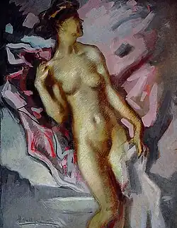 Женский акт. Картон, гуашь, темпера