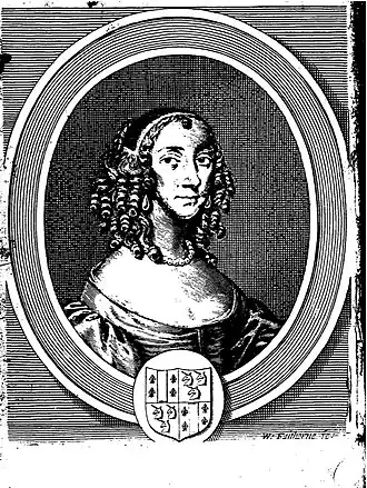 Ханна Вулли, изображенная на фронтисписе The Gentlewoman's Companion, опубликованном в 1673 году. Поскольку это была несанкционированная публикация её работы, сходство сомнительно.