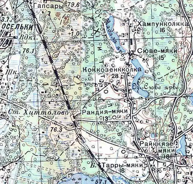 Деревня Хиттолово на карте 1939 года