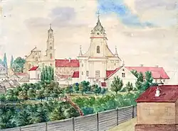 Н. Орда. Костёл бернардинок на фоне костёла бернардинцев (60-е годы XIX века).