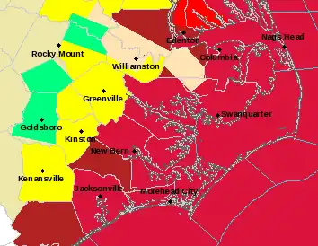 Watches and warnings associated with Arthur as it neared landfall