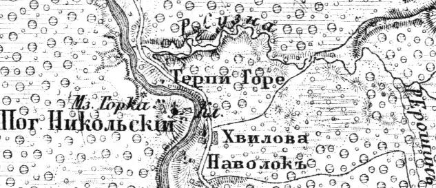 Мыза Горка и Никольский погост на карте 1872 года