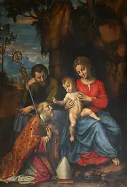 Святое семейство и святой Сир из Павии, Бернардино Кампи[итал.], 1569, Милан, Церковь Святого Марка