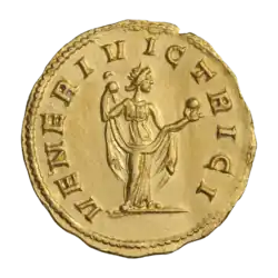 Реверс. Венера, держащая в левой руке яблоко, надпись VENERI VICTRICI