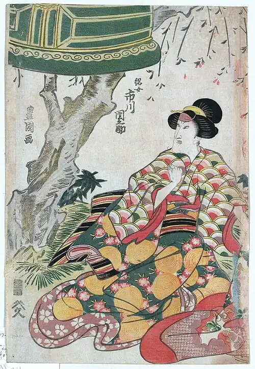 Актёр Итикава Данносукэ III[яп.] в роли Цунадзё[яп.], гравюра Утагавы Тоёкуни, 1809 год. Актёр одет в кимоно с орнаментом сэйгайха