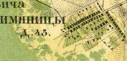 Деревня Именицы на карте 1860 года
