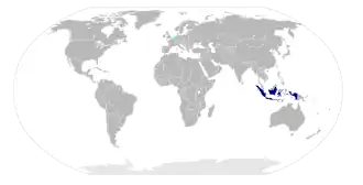  Страны, где индонезийский язык является языком большинства
 Страны, где индонезийский язык является языком меньшинства
