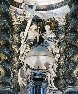 Дж. Торрити. Христос и Бог-Отец над земным шаром. Надпись: sufficit sola fide (вера — это всё, что нужно)