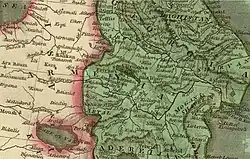 Армения, разделённая между Каджарским Ираном и Османской Турцией. John Thomson, 1817 год.