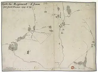 Карта земель Изюмского слободского казацкого полка, составленная в 1725 году геодезистом Яковом Есеневым