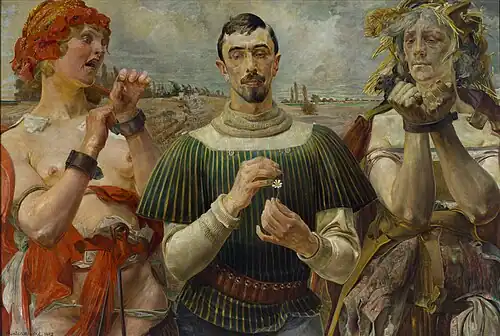 Польский Гамлет, картина представителя Молодой Польши Яцека Мальчевского. Польша изображена в двух видах – старая Польша (справа) и новая Польша (слева).