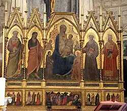 Главный алтарь. Якопо ди Чоне и Никколо Джерини. Мадонна с Младенцем на троне между ангелами и святыми. Поклонение волхвов. 1383