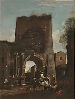 В. Кодацци и Я. Миль. Вид Арки Тита со всадником. Между 1648 и 1657. Холст, масло. Частное собрание