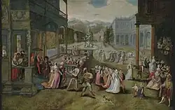 Бал-маскарад в итальянском дворике. Между 1597 и 1638. Холст, масло. Частное собрание