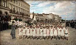 Смотр детских школ в день празднования серебряной свадьбы бельгийских короля и королевы, в 1878 г., Королевский музей изящных искусств Брюсселя