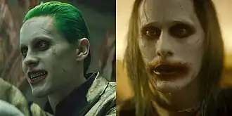 Джаред Лето в роли Джокера в фильмах «Отряд самоубийц» (слева) и «Лига справедливости Зака Снайдера» (справа)