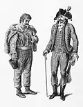 Крепостной крестьянин (слева) и дворянин (справа), иллюстрация из книги «Travels in Hungary with a short account of Vienna in the year 1793» за авторством Роберта Таунсона