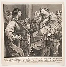 Встреча Давида и Авигеи. По картине Г. Рени. 1737. Офорт, резец