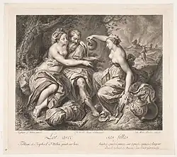 Лот с дочерьми. По оригиналу Рафаэля. Офорт