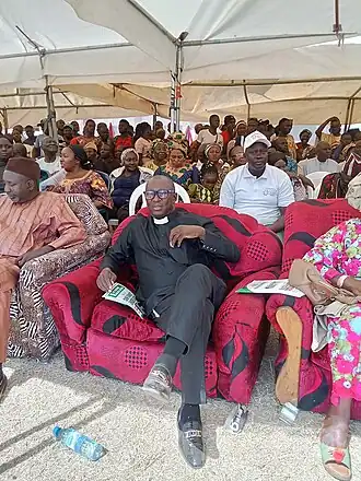 Лидер Христианской ассоциации Нигерии (CAN) преподобный о. Доктор Джон Хайаб во время национального фестиваля Афан Агворок в Учио, Кагоро, штат Кадуна, Нигерия, 1 января 2024 года