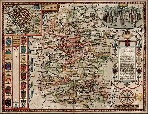 Уилтшир, 1610, с городом Солсбери и видом на Стоунхендж