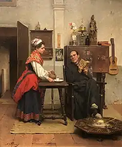 Красная шаль. Дерево, масло. Музей Хэггин, Стоктон, США