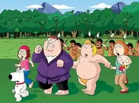 Промокартинка.Гриффины убегают с острова от аборигенов