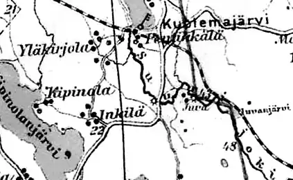 Деревня Юванруукки (Юва) на финской карте 1923 года