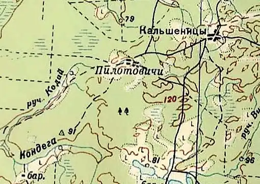 Деревня Кальшеницы на карте РККА 1940 года