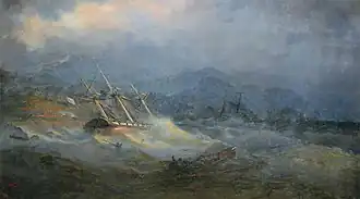 «Крушение русской эскадры на Абхазском берегу у реки Соча 30 мая 1838 г.» Картина Каменева.