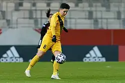 Кульмагамбетова в составе «БИИК-Казыгурт» во время матча 1/16 финала Лига чемпионов УЕФА против «Баварии» (0:3), 10 марта 2021