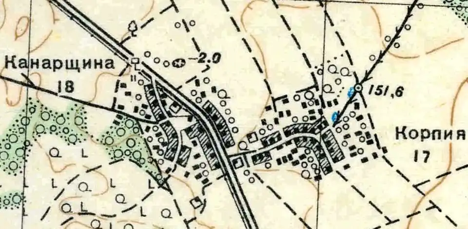 План деревень Канаршино и Корпия. 1938 год