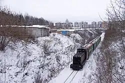 ТУ7А-3077 с дневным поездом из Каринторфа, подходит к разъезду Новый.