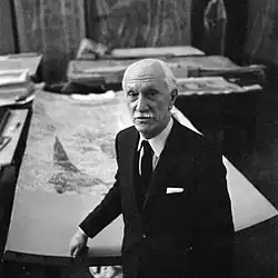 К. Михаловский при реконструкции стенописи из Фараса в Национальном музее Польши (1960-е годы)