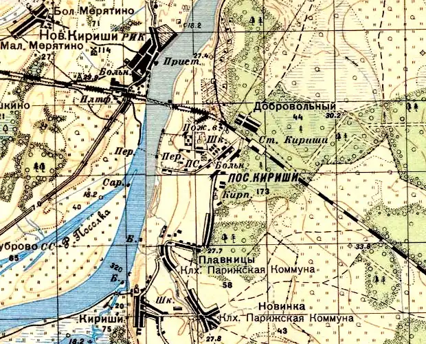 Посёлок Кириши на карте РККА 1937 года