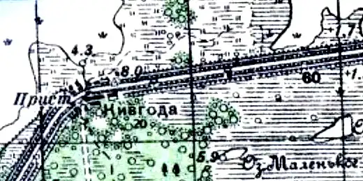 Деревня Кивгода на топографической карте 1940 года