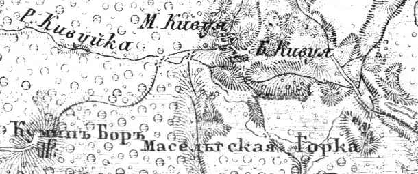 Деревня Кивуя на карте Ф. Ф. Шуберта 1872 года
