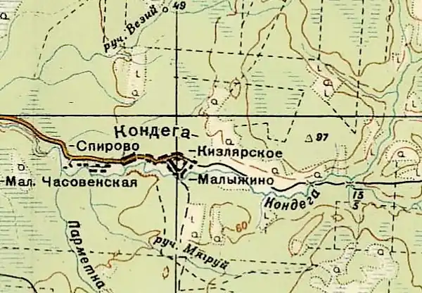 Земли деревни Сорзуй на карте 1940 года