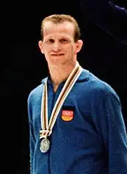 Клаус Рост на олимпийском пьедестале. 1964, Токио