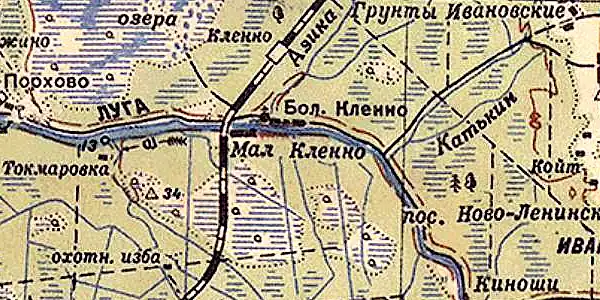 Станция Клённо на карте 1940 года