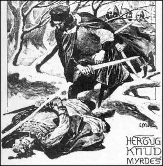 Магнус Сильный стоит над телом Кнуда Лаварда. Картина 1898 года. Автор Луис Му