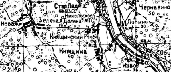 Деревня Чернавино на карте 1940 года