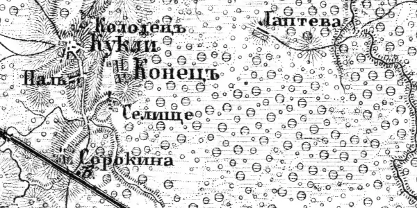 Деревня Куколь на карте 1915 года