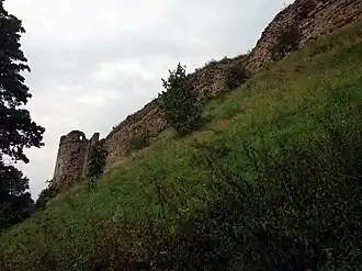 Вид на стену и Наугольную башню снаружи крепости.