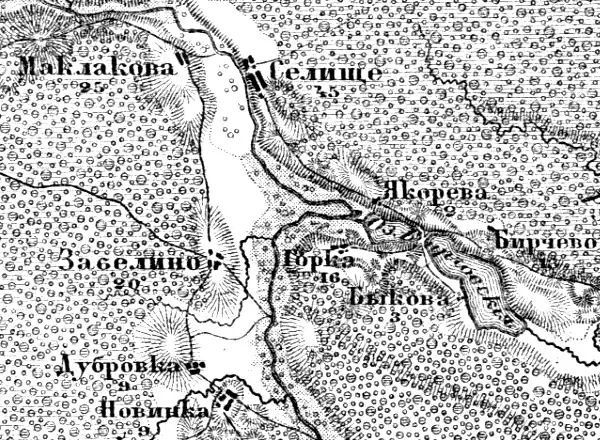 Деревня Селище на карте 1912 года